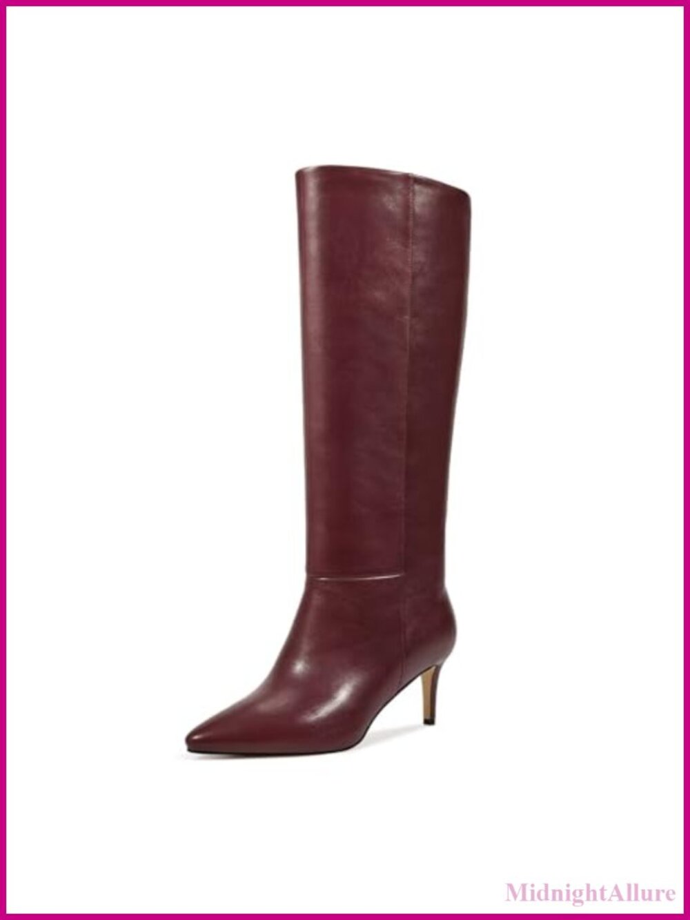 Knee High Boots Pointed Toe Kitten Heel Side Full Zipper Faux Leather Women